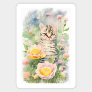 Flower Garden with a Tabby Cat Sticker